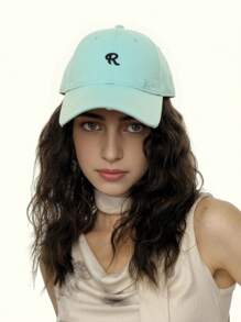 1 pezzo Berretto da baseball invecchiato con ricamo "R" - Stile retrò, regolabile, adatto a donne e uomini, perfetto per uscite casual e look da streetwear