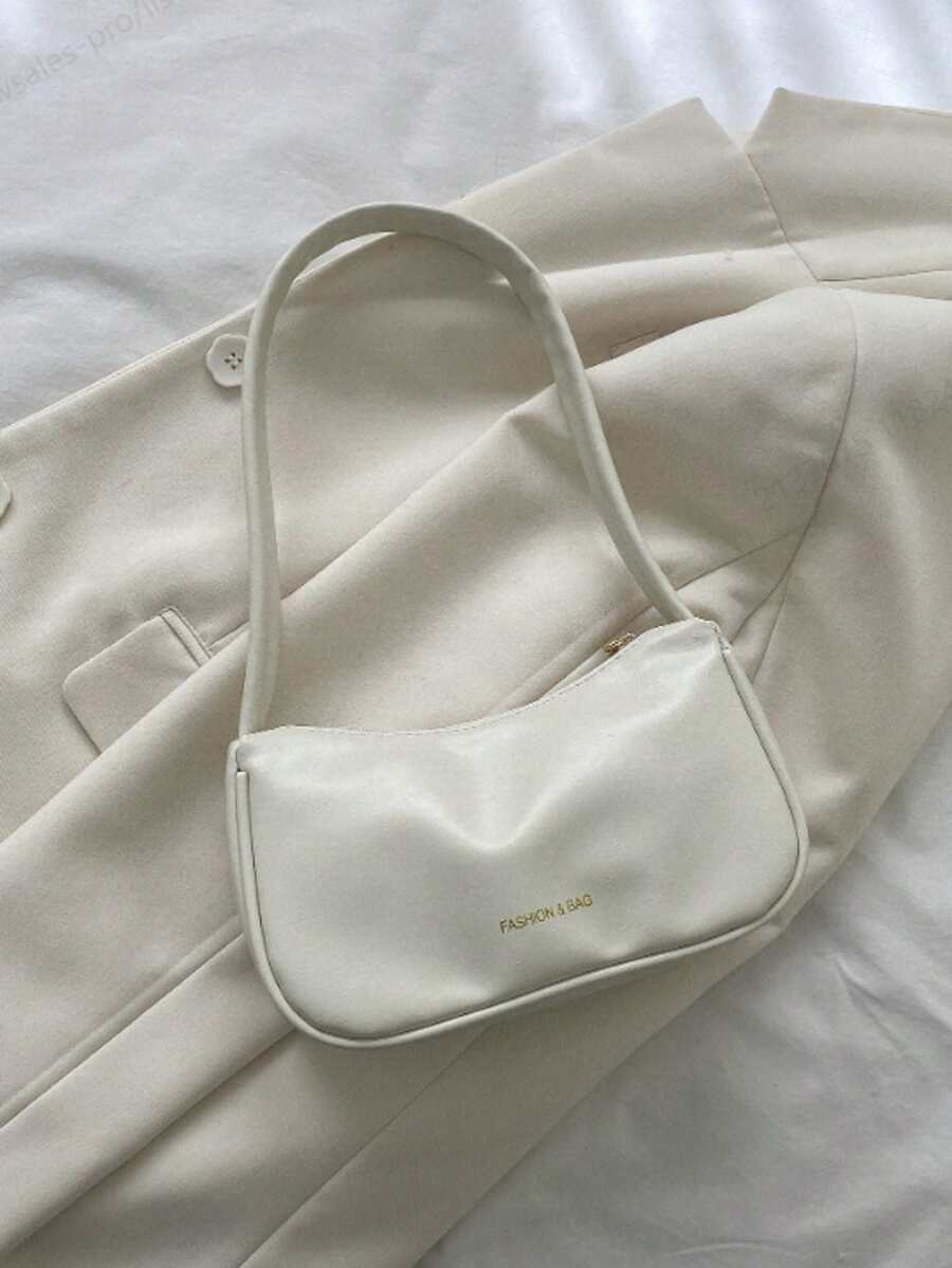 Fashion Versatile Casual Solid Color Simple Shoulder Bag - Beige - View 1
