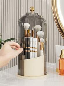 1 pezzo, portapennelli per trucco rotante a 360°, con coperchio trasparente, organizer per pennelli da scrivania, porta pennelli da trucco da scrivania, supporto per esposizione di cosmetici, tubo di stoccaggio per trucco scomparto abile, porta pennelli e rossetti