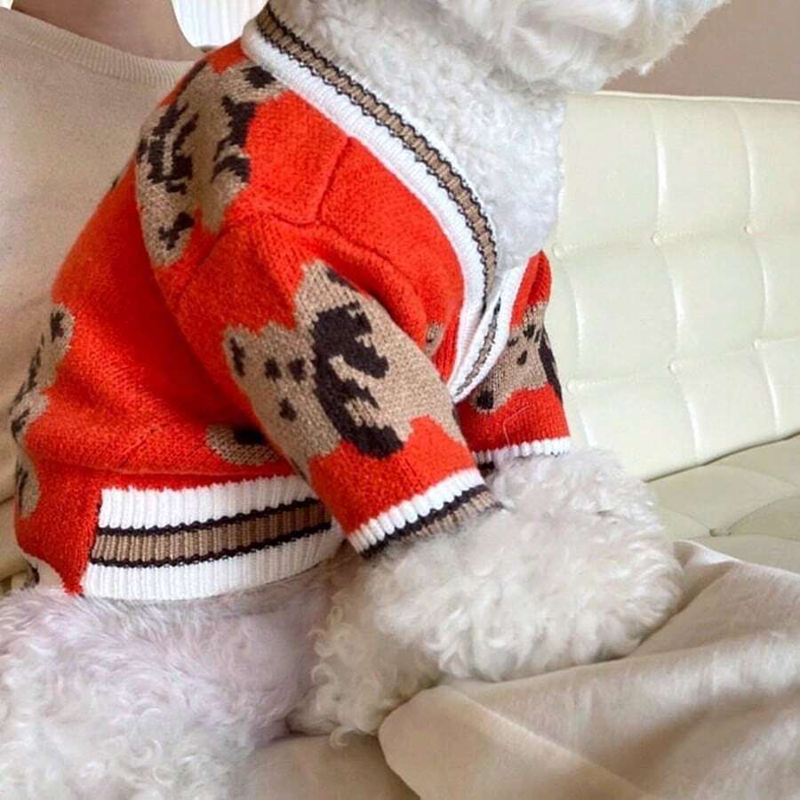 吉娃娃、宠物、猫、狗、狗衣服、幼犬、吉娃娃狗衣服、小猫用品、可爱熊图案狗狗开衫毛衣，适合中小型公母猫狗、宠物狗冬季外套、柔软针织服装