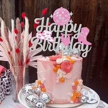 1 件女牛仔蛋糕装饰、生日快乐蛋糕装饰、西部女牛仔主题蛋糕装饰、BB 淋浴蛋糕装饰、女性女牛仔生日快乐派对用品 - 彩色 - 查看 9