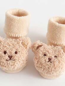 1 Pair Cute Cartoon Bear Baby Socks For 0-3 Years Old, Soft, Warm And Comfortable, Non-Slip Printed Sole, Casual Toddler Socks, Suitable For Beginners