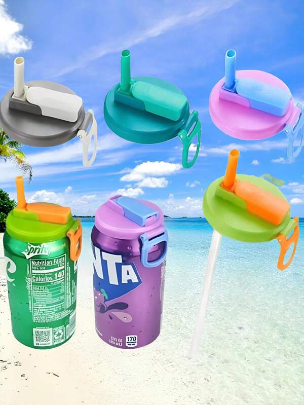 2/1pc 4-Color Soda Can Lids With Straws, Silicone Straw Preservation Lids, Food Preservation Lids, Reusable, Suitable For Soda, Canned Drinks, Juice, Food Preservation Storage, Party Festivals, Gifts/Kitchen Storage & Organizers / Freshness Covers/Holiday Essentials/Kitchen Accessories/Travel Essentials/Camping/Travel/Wedding