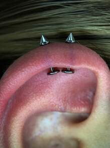 2Pcs Set Of Pointed Lip Studs Snake Bite Stainless Steel Spiral Perforated Ear Cartilage Earrings Ear Studs Body Accessories Punk Style 16G 12mm