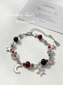 1pc Handmade Natural Pearl Star, Heart, Swirl, Guitar Pendant Bracelet, Elegant For Women, Suitable For Daily Wear And Party