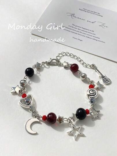 قلادة سوار من الطبيعي اليدوي مزين باللؤلؤ بشكل نجمة، قلب، لولب، قيثارة، أنيقة للنساء، مناسبة للارتداء اليومي والحفلات