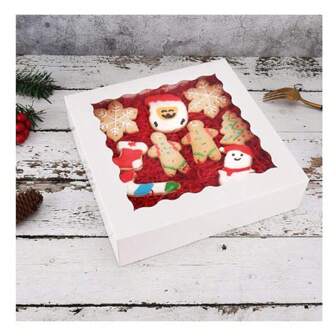 10 件自动弹出式烘焙盒，带窗口，10x10x2.5 英寸，棕色派盒，糕点