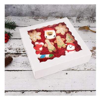 10 件自动弹出式烘焙盒，带窗口，10x10x2.5 英寸，棕色派盒，糕点