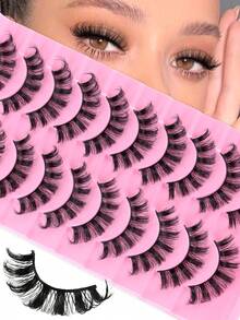 10 Pairs Russian Style False Eyelashes, D-Curl Thick & Fluffy Lashes For Daily & Party, Charming Eye Makeup, Travel Essential Strip Lashes,Lashes,Eyelashes,Fake Lashes - Black - View 9