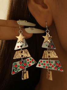 1对圣诞饰品，金属圣诞树造型长款吊坠耳环，可爱优雅，圣诞夜送给女士的礼物 - 彩色 - 查看 9