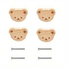 1pc Bear Shaped Wooden Knob, Single Hole Beechwood Handle, Wooden Cabinet/Drawer Knob With Screw - Multicolor - View 8