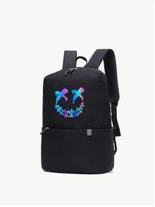 Customized Fitness Backpack, Can Be Printed With Personalized Name Or Holiday Greetings. Customize Your Own Crossbody Bag. 2 Pieces Mini Combination, Back To School Fashion Large Capacity Bag, Cute Cartoon Funny Spoof Ghost Face Smiling Face - Text - View 7