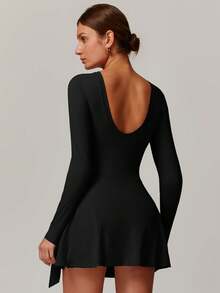 MASKERT Mono de manga larga para mujer, vestido deportivo de yoga, vestido elástico y cómodo, amigable con la piel para fitness y uso diario - Negro - Ver 2