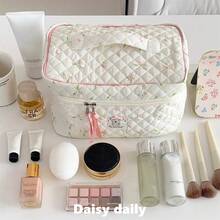 1 pieza / 2 piezas / 3 piezas Bolsa de cosméticos para mujer con estampado floral de dibujos animados, juego de bolsas de cosméticos, bolsa de almacenamiento de cosméticos de viaje multifuncional portátil, bolsa de almacenamiento de belleza con compartimentos, bolsa de aseo de viaje, para sombra de ojos, base, crema para los ojos, máscara, polvo suelto y artículos de tocador, adecuado para uso de maquillaje en fiestas, vacaciones y bodas