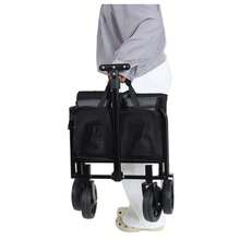All-In-One Convertible Folding Camping Wagon Cart: Bench Seat, Storage Compartment & Included Dog Tether, Beige/Brown - 黑色 - 查看 8