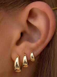 3pcs Gold-Color Earrings Set, 14K Gold Plated Delicate Cartilage Earrings, Hypoallergenic Hoop Earrings Set, Suitable For Multiple Piercings