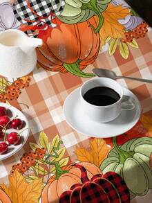1pc Pumpkin Painting Pattern Tablecloth, Square Printed Tablecloth Suitable For Family Gatherings, Picnics, Kitchen And Dining Table Decor, Coffee Table Cover, Durable Tablecloth Mat, All-Season Home Decor Tablecloth Mat - Multicolor D - View 2