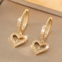2pcs Vintage Heart Zirconia 16K Gold Hoop Earrings, Minimalist Sexy Style Pendant