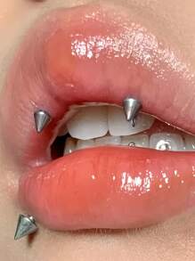 2Pcs Set Of Pointed Lip Studs Snake Bite Stainless Steel Spiral Perforated Ear Cartilage Earrings Ear Studs Body Accessories Punk Style 16G 12mm