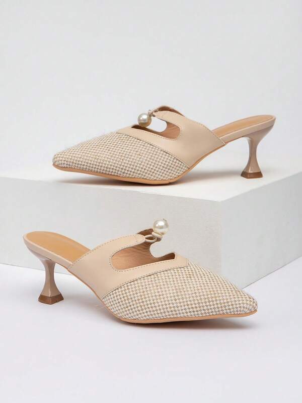 Autunno/Inverno 2025 Donne Sexy ed Eleganti Décolleté con Tacco Alto, Sandali Versatili in Rete di Perle Traspiranti, Scarpe con Tacco Sottile Super Alto e Punta Aperta, Sandali Slip-On, Comode Ballerine Slim con Fibbia per Pendolarismo, Stile Elegante Bohémien, Eleganti, Mule