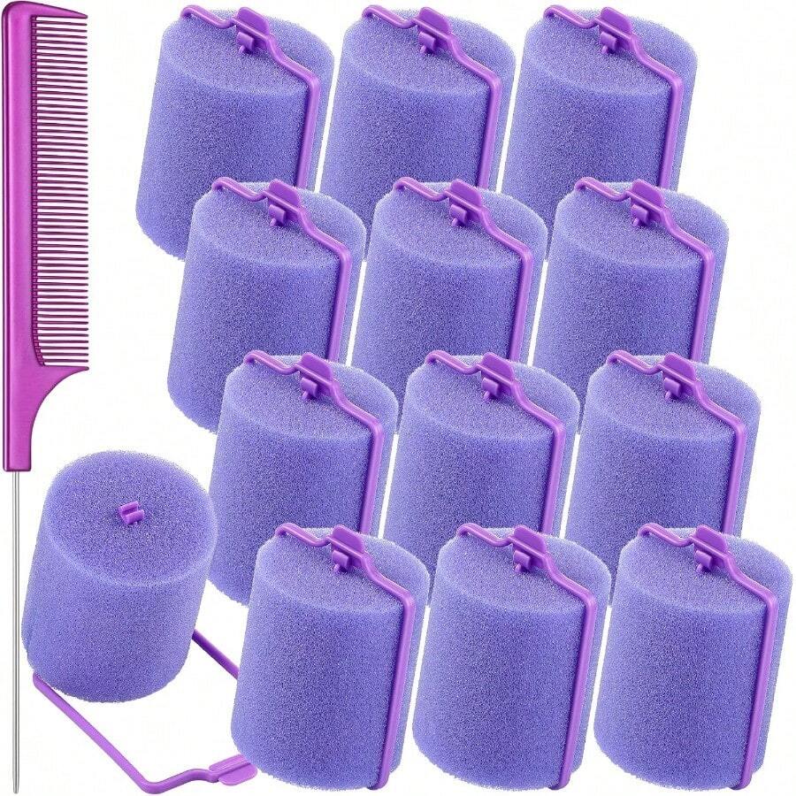 QY 12 Pcs Jumbo Foam Sponge Hair Rollers 1.89 Inch Soft Sleeping ...