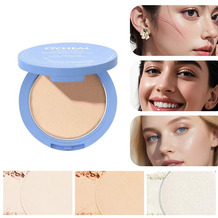 Polvo compacto matificante de 3 colores, polvo de fijación perfecto de larga duración con borla, peso neto: 10g - Multicolor - Ver 1