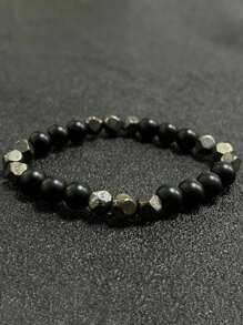 1 件丰裕手链、财富手链、原装黄铁矿和玛瑙手工串珠 8 毫米圆形天然石护身手链，带来繁荣与守护，适合男士女士时尚复古珠宝配饰，是送给爱人的华丽水晶节日礼物 - 1pcs - 查看 3