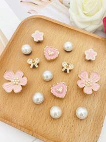 14pcs (Pink Butterfly, Cloud, Star, Rose Flower, Pink Semi-Circle Pearl) Shoe Clips, DIY Decorations, Suitable For Women's Sandals, Slippers, Beach Bags Multifunctional Shoe Clips, Great For Christmas, Halloween And Birthday Party Gifts