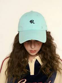 1 pezzo Berretto da baseball invecchiato con ricamo "R" - Stile retrò, regolabile, adatto a donne e uomini, perfetto per uscite casual e look da streetwear