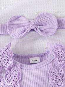 Baby Girls' Elegant Winter Romper Set: Lace Butterfly Bow, Pure Dress For Holiday Photos - Màu tím - Xem 3