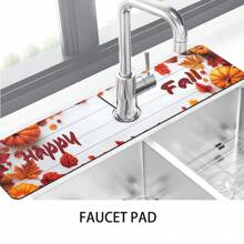 Faucet Splash Guard, Autumn/Halloween Style, Bathroom Faucet Splash Mat To Set Holiday Atmosphere, Anti-Moisture Anti-Slip Faucet Mat, Kitchen Countertop Accessory, Kitchen & Dining Table Accessory, Sink Drain Mat, Absorbent & Anti-Slip Multifunctional