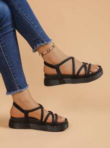 Women's Flat Sandals, New Thick Sole Black Sandals, Roman Style Non-Slip Versatile Fashion Sandals For Summer Casual Beach