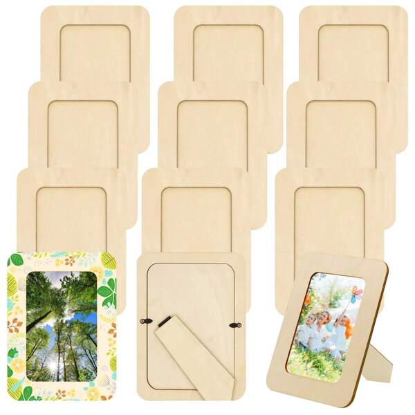 20 Pieces DIY Wooden Picture Frames, Unfinished Solid Wood Photo Picture Frames For Photos, Standing Wooden Picture Frame For Crafts, DIY Painting, Birthday, Wedding