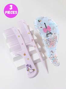 3pcs/2pcs Cartoon Hair Comb Set - Wet And Dry Combing And Styling Brush For All Hair Types, Durable ABS Plastic Handle, Perfect Gift Choice(Purple Unicorn Comb Pattern Random)