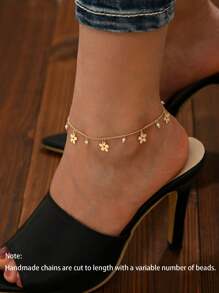 1pc Stainless Steel Floral Pendant Rhinestone Anklet, Fashion, Elegant, Versatile, Suitable For Party, Beach, Daily, Holiday, Gift (Handmade, 1-3cm Tolerance)