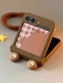 Ốp lưng điện thoại màu nâu mờ hình trái tim dễ thương có giá đỡ tai nghe, tương thích với Samsung Galaxy Z Flip7 Flip6 ZFlip5 ZFLIP4 Flip3, kèm dây đeo nylon chống rơi, có thể gập lại, vỏ cứng PC. - màu nâu - Xem 3