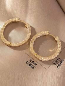 Cubic Zirconia Decor Hoop Earrings - Gold - View 3