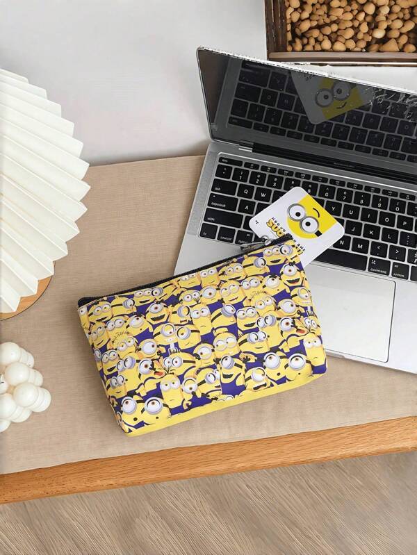 Minions Bolsa de almacenamiento con cierre de cremallera con diseño de plátano de Minions, set de accesorios estéticos para brochas de maquillaje, bolsa de almacenamiento de maquillaje, bolsa de almacenamiento multifuncional, bolsa de artículos de tocador portátil, perfecta para viajes, vacaciones, negocios, fitness, campamentos y uso al aire libre