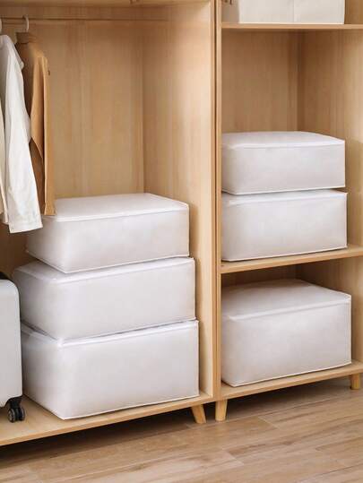1/3 أكياس تخزين قطن نصف شفاف قابلة للطي، تصميم سحاب بتشطيب مطفي من البولي فينيل الكلوريد (PEVA)، مناسبة لتنظيم غرفة النوم، الخزانة، الملابس والبطاطين'