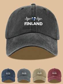 1 件可调节芬兰国旗和心电图印花棒球帽，轻便卡车司机帽，非常适合户外运动、徒步旅行和露营 | 爱国设计，户外头饰 | 复古风格帽子，节日和生日的理想礼物