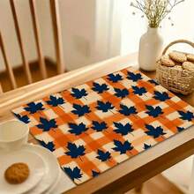 1/2/4/6 Pieces Of Autumn Polyester Placemats - Maple Leaf And Pumpkin Pattern Watercolor Design, 30x45 Cm, Machine Washable Table Mat, Suitable For Thanksgiving, Autumn Kitchen And Dining Decoration, Rural Seasonal Tableware, Autumn Table Decoration, Thanksgiving Plate Arrangement, High-Quality Fabric, Home Entertainment Decoration. - Multicolor - View 10