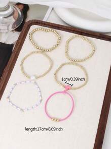 6 Stücke modisches, zartes goldenes CCB Perlen Kreuz Mehrschicht Stapelarmband Set, geeignet für den täglichen Gebrauch, Dates, Partys und als Geschenk für Frauen