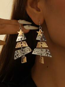 1对圣诞饰品，金属圣诞树造型长款吊坠耳环，可爱优雅，圣诞夜送给女士的礼物 - 彩色 - 查看 8