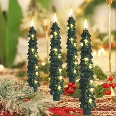 4 Packs LED Christmas Tree Candle Lights - Battery Operated Flameless Candles With 10-Key Remote, Warm White Fairy Lights For Holiday Decor, Xmas Party, Home, Tabletop, Mantel Decorations (Battery Not Included)