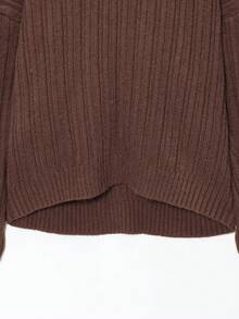 Maglione a coste largo e morbido con spalle scoperte, colletto alla francese, colore unito, nuovo per donna in autunno/inverno DEEKA - Castano - Visualizzare 5