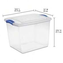 Small Storage Bin, 27 Quart Clear Plastic Storage Container With Latch Lid, Blue