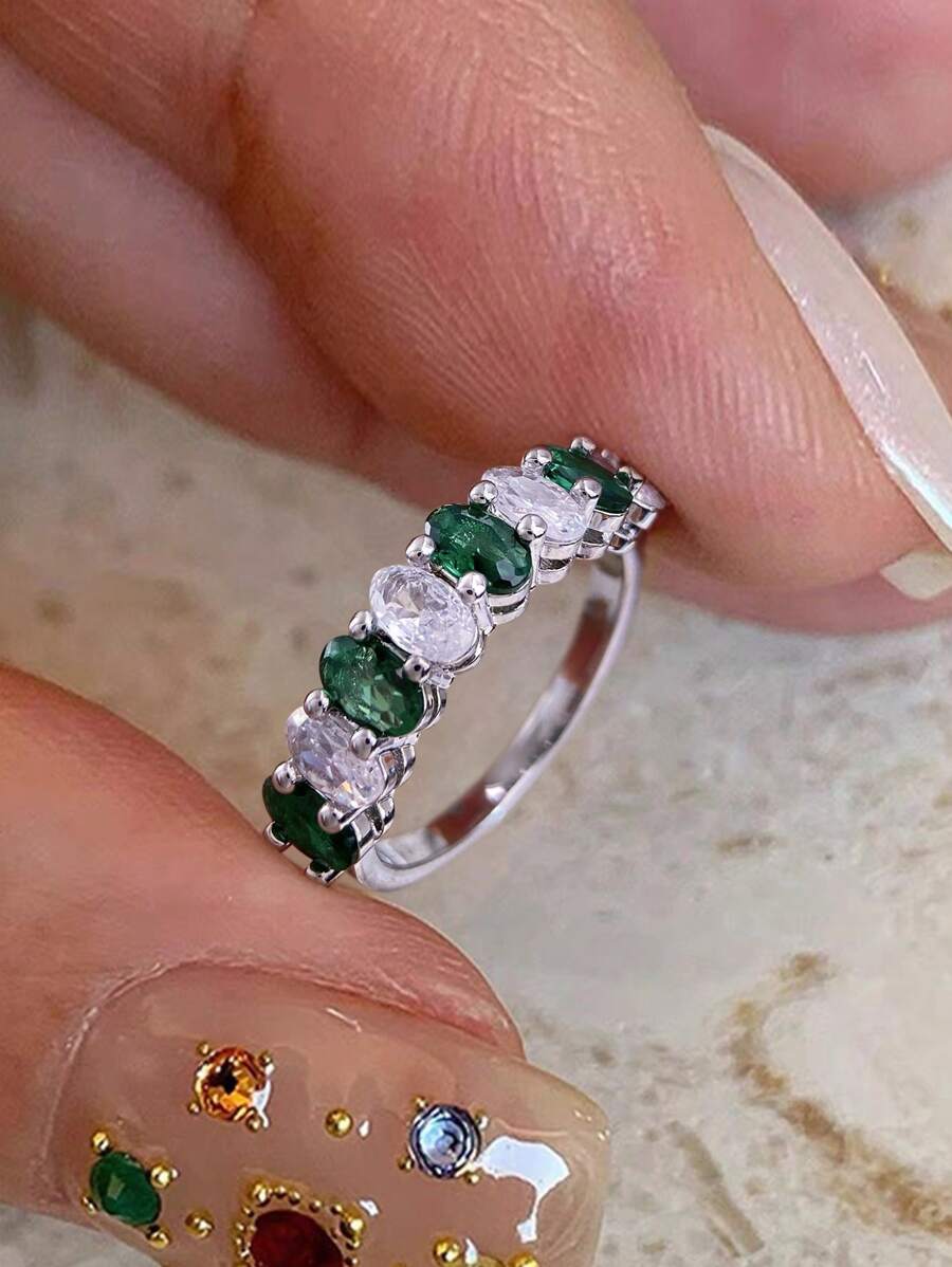 Stylever 1 pezzo Anello in argento sterling 925 semplice e geometrico con zirconi lucidi, gioielleria basic da donna, anello singolo, regalo di compleanno, per feste e ricevimenti per ragazze