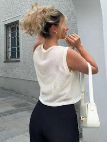 Jeta Ari 女式夏季纯色宽松无袖背心，华夫格纹理，休闲百搭背心 - 杏色 - 查看 5
