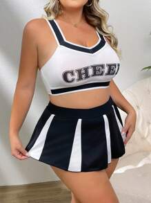 Cheerleader Uniform Seductive Print Bra And Mini Skirt Set - Black and White - View 4