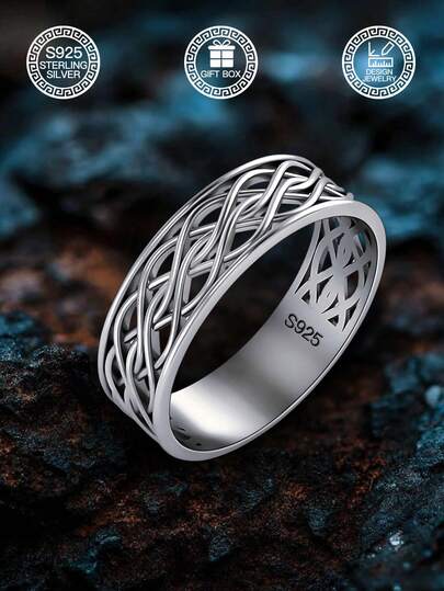 1 件 S925 纯银戒指，凯尔特结无限符号情侣戒指，适合男士和女士，是情人节、母亲节、圣诞节、生日、日常佩戴、万圣节、婚礼、派对的理想礼物，附赠礼品盒